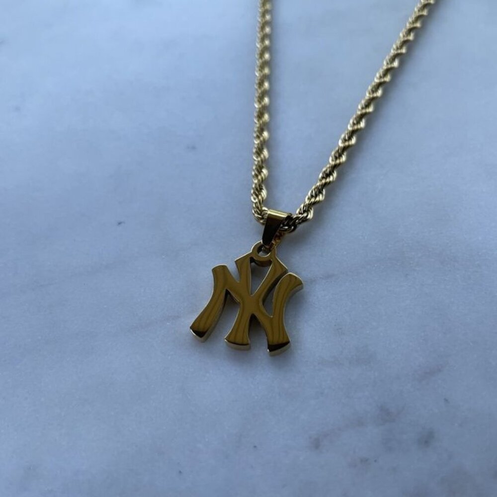 Gold New York Yankee Necklace - NY Gold 3mm Rope Necklace - Gift for Her